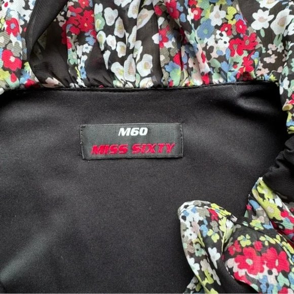 MISS Sixty Vintage Wrap Boho Floral Mini Dress Medium flirty ruffled puff sleeve - Picture 6 of 8